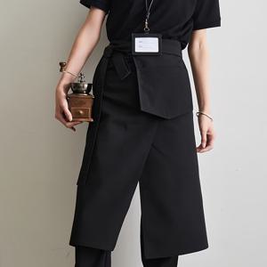 TEMU 여성용 블랙 폴리에스터 셰프 앞치마 - 조절 가능한 허리밴드, 내구성 있는 주방복, 레스토랑 & 카페용 스타일리시 하프 어폰 디자인, 포켓 및 강화된 스티칭, 셰프 액세서리, 전문가용 주방복, 부드러운 질감 원단, 실용적인 주방웨어