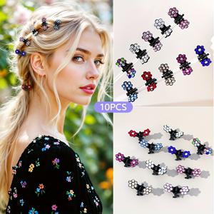 TEMU 10개 컬러풀 플라워 헤어 클립, 드레드락 글리터 미니 나비 머리핀 - 꼬임 브레이드용 액세서리