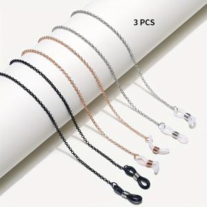 TEMU 3개 세트 패션 여성 남성용 심플 체인 안티슬립 독서용 안경 홀더 초경량 마스크 체인 액세서리 블랙 실버 골드