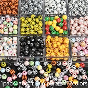 TEMU 366개 12가지 스타일, 8mm, 스포츠 볼 비즈, DIY 보석 만들기에 적합, 아크릴 야구, 농구, 축구, 배구, 팔찌, 열쇠고리, 목걸이, 엄마와 친구를 위한 수제 선물에 적합