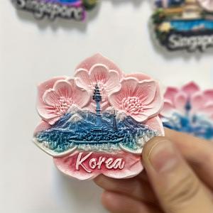TEMU 1pc 한국 남산 타워 냉장고 자석 - 3D 리프 디자인, 핑크 로터스 꽃 & 산경관, 가정 및 주방 장식에 이상적, 축제 선물 아이디어, 축제 홈 데코 | 전통 한국 디자인 | 내구성 있는 자석, 한국 장식