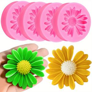 TEMU 2개/4개 데이지 꽃 실리콘 몰드 - 3D 디테일한 꽃잎 & 중심 디자인, 식품용 재사용 가능한 핑크색 모양, 캔들, 비누, 레진, 폴리머 클레이, 석고 DIY 공예용, 홈 크래프터를 위한 실리콘 몰드
