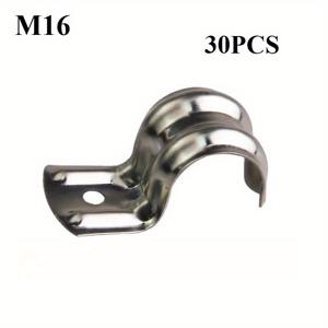 TEMU 30개 스테인리스 스틸 U자형 파이프 클램프 M16 & M20 헤비듀티 싱글 홀 새들 클램프 유로 너트 버클, 내식성 - 배관, 케이블, 파이프용 실내/외부 사용, 슬롯 디자인, 내구성 강화 구조, 야외 설치, 고강도 소재, 홈 인테리어