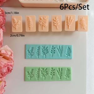 TEMU 6개/세트 봄 시리즈 잎사귀와 꽃 모양 스탬프 세트, 손잡이 포함, 쉬운 사용 폴리머 클레이 스탬프 도구 키트, DIY 귀걸이 펜던트 공예용