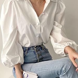TEMU 프렌치 스타일 우아한 화이트 퍼프 소매 블라우스 - 숏 칼라 루즈핏 버튼 프론트 셔츠 재킷, 세탁기 사용 가능 봄 여름 가을 캐주얼 & 오피스 웨어, 다용도 레이어링 아이템 (No)|여름블라우스