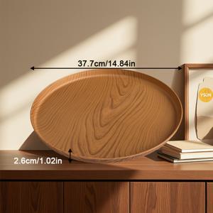 TEMU 1개 목재 무늬 플라스틱 라운드 트레이, 4가지 사이즈 다용도 홈 데코 플래터 - 가벼우면서 내구성 있는 모조 오크 디자인, 아침식사/커피/과일/풀 파티용, 가정/호텔/카페에 적합, 크리스마스/할로윈/결혼식 아트 데코를 위한 완벽한 선택