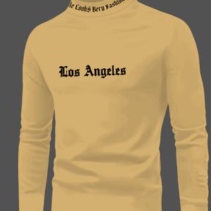 TEMU 청소년 로스 앤젤레스 그래픽 긴팔 티셔츠 - 캐주얼 슬림핏 스탠드 칼라 탑, 통기성 스트레치 소재, 캐주얼 의상, 올 시즌 편안함, 편안한 일상 착용, 스포티한 룩, 부드러운 질감, 청소년용, 청소년용
