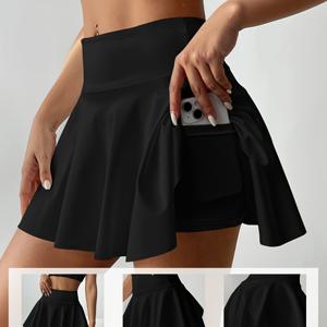 TEMU 여름 스포츠 스커트 (포켓 포함), 하이웨이스트 테니스 스커트 반바지 (노출 방지 디자인), 투인원 스타일, 골프, 배드민턴 및 피트니스 활동에 적합, 사이드 포켓 포함 (야외 러닝 및 운동용)