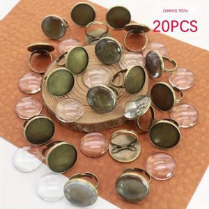 TEMU 20세트 메탈 앤티크 브론즈 반지 홀더, 1.2/1.4/1.6/1.8/2.0cm 조절 가능한 반지 밴드 (블랭크 링 베이스 및 원형 상단 투명 인조 슬라이스 포함), 크리스마스 장식 및 선물, 주얼리 제작 용품, 주얼리 제작 키트