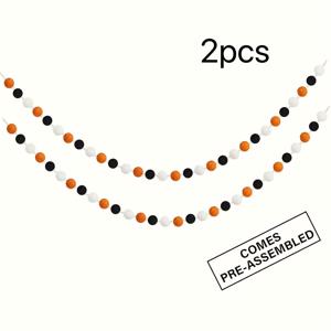 TEMU 2개, 할로윈 폼폼 가랜드 - 홈 트리 장식용 블랙 오렌지 화이트 폼폼 - 실내외 파티 사무실 걸이 장식 - 3mm