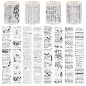 TEMU 빈티지 투명 PET 테이프 스티커 4롤 - 레이스, 음표, 필기체 & 패턴 불규칙 모양, 스크랩북, 잡지 저널, 플래너용 - 매트 DIY 콜라주 와시 장식 테이프 (단품)