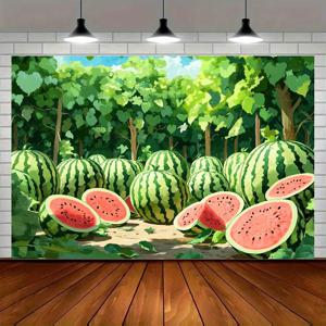 TEMU 1개 수박 농장 여름 배경 배너 - 생동감 넘치는 2D 폴리에스터 포토백드롭, 생일 파티 & 야외 행사용, 전기 불필요, 내구성 있는 파티 장식, 유쾌한 디자인, 고품질 인쇄, 이벤트 , 소셜 미디어 인플루언서용