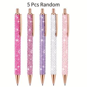 TEMU 5개 세트 반짝이 라인스톤 펜 여성용 오피스 사인처 웨딩 선물 합성 메탈 볼펜 글리터 럭셔리 스테이션러리