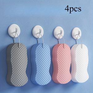 TEMU 4개입 양면 각질 제거 스펀지 - 강력한 물고기 비늘 스크러버, 무독성 바디 클렌징 & 죽은 피부 제거, 빠른 건조 샤워 스펀지, 홈 스파 및 살롱용, 욕실 사용 - 텍스처 표면, 내구성 있는 각질 제거제