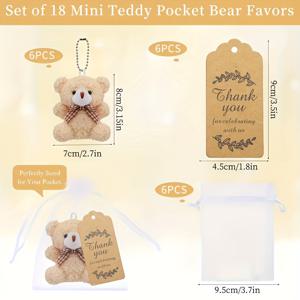 TEMU 18개 (6세트) 미니 곰돌이 선물 가방, 감사 카드 - 생일, 결혼식, 브라이덜 샤워, 발렌타인데이, 결혼식, 성 패트릭 데이를 위한 우아한 새틴 파티 답례품