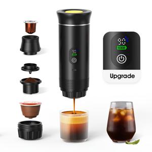 TEMU 2025 업그레이드형 휴대용 머신 - 온도 및 전력 디스플레이, USB-C 고속 충전, 자동 핫 & 콜드 브루잉, 내장 그라인더 포함 - 커피 팟/분말 호환 가능, 가정/사무실/여행/캠핑용 컴팩트 커피 메이커 - 블랙, 스타일리시 브루어, 마감, 홈 바리스타 전용