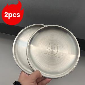 TEMU 2개 세트 스테인리스 스틸 고급 베어 디자인 디너 플레이트, 6.7