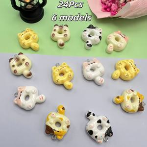 TEMU 24pcs 컬러풀 레진 고양이 펜던트 세트, 손수작업 DIY 보석제작 액세서리, 귀걸이 및 펜던트 공예 용품
