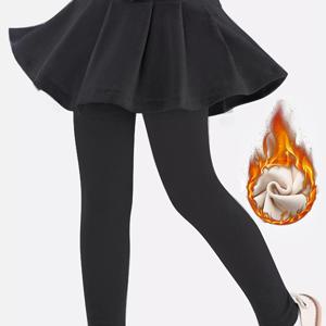 TEMU 여아용 플리스 안감 가을과 겨울용 따뜻한 스커트 바지, 부드러운 니트, 여아가 가을과 겨울에 외출할 때 적합한 높은 탄성 따뜻한 레깅스.