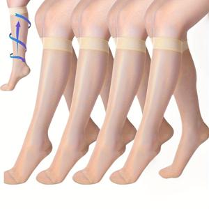 TEMU 여성용 투명 압박 양말 4켤레, 20-30mmHg 그라데이션 압박, 탄력 있는 고무 밴드, 나일론 및 슈퍼 탄성 섬유 혼방, 착용이 편리한 솔리드 컬러 디자인, 남성에게도 완벽
