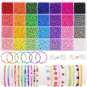 TEMU 7000개 28색상 3mm 유리 비즈, 씨드 비즈, 팔찌, 목걸이, 직조 재료 포함 성인 DIY 주얼리 만들기 키트