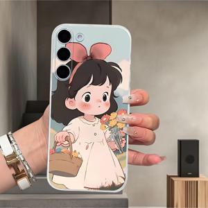 TEMU 꽃 소녀 꽃을 따는 투명한 폰 커버, 삼성 갤럭시 S6 S7 S8 S9 S10 S20 S21 S22 S23 S24 S25 S26 + E FE PLUS 울트라, 갤럭시 노트 8 20 10+ 라이트 울트라 S7Edge 4G 5G 보호 폰 커버