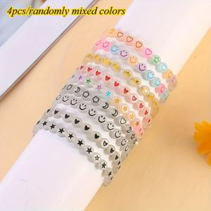 TEMU 4pcs 빛나는 팔찌 세트 - 어두운 빛, 하트 및 XING 디자인, 선물 및 파티 선물에 적합, 랜덤한 색상, 휴가 스타일 액세서리, 휴가 보석 | 플레이어 액세서리 | 빛나는 비즈 | 할로윈 선물 | 졸업 시즌 선물 | 백투시즌 선물 | 크리스마스 선물