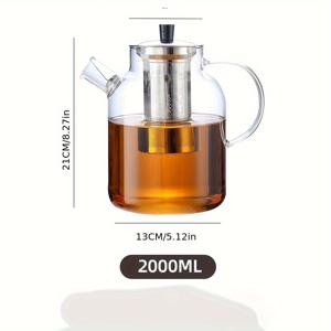 TEMU 1개 대용량 유리 티 냄비, 내열 손잡이 & 분리형 스테인리스 스틸 티백 필터 용기 - 고 붕규산 유리, 투명 디자인 (루스 리프 티 제조용), 다양한 용량 옵션, 티포트, 티포트 세트