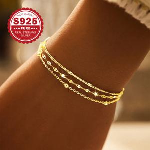 TEMU 클래식하고 스타일리시한 여성용 팔찌, S925 순은으로 제작된 3단계 쌓기 디자인. 우아한 블링 효과로 다양한 행사에 적합하며, 알레르기 방지 기능이 있어 선생님의 날과 졸업 시즌을 위한 완벽한 선물입니다