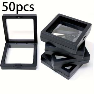 TEMU 50개 세트 보관용 플로팅 주얼리 박스 - 투명 프론트 창, 먼지 방지 및 습기 차단, 귀걸이·목걸이·동전·메이크업 정리함 - 홈/스토어/선물용 강화 플라스틱 수직형 보관함, 슬림 디자인, PE 멤브레인 보호, 내구성 강화, 공간 절약형, 현대적 디자인, 공예 애호가를 위한 액세서리 보관함