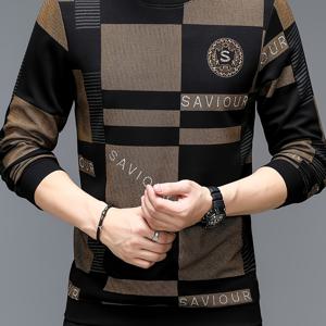 TEMU 남성용 긴팔 크루넥 스웨트셔츠 - 블랙, 캐주얼 및 홈웨어에 적합한 소프트 풀오버 셔츠, 기계 세탁 가능 일상 필수 아이템, 릴렉스드 스타일, 지오메트릭 패턴, 편안한 소재, 스타일리시 의류, 어반 룩