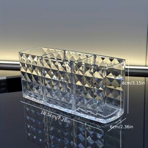 TEMU 아크릴 메이크업 브러시 정리대 - 3단 화장품 디스플레이 스탠드, 이동식 카운터탑 수납, 욕실 장식에 완벽, 립스틱·아이섀도우·아이라이너 보관용, 여성 선물 추천, 사계절 사용 가능