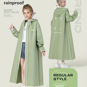 TEMU 여성용 풀커버 롱 - 방풍 고퀄리티 코트 (10cm 지퍼 연장, 대형 후드 윈드실드, 탄력 있는 커프스) - 경량 베이지 여성용 비옷, 출퇴근/여행/정장용, 논스트레치 원단, 패션 레인웨어, 캐주얼 디자인