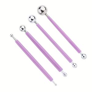 TEMU 폴리머 클레이용 8종 헤드 스틸 비즈 펜이 포함된 고체 볼형 점토 조각 도구 4pcs 세트