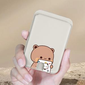 TEMU 럭셔리 패션 트렌디 베어 사진 패턴 자석 카드 홀더, 아이폰16/15/14 및 더 많은 무선 폰 케이스에 적합, 은행 카드/지불 카드 보관을 위한 자석 스냅, 내장 보안 포켓이 장착되어 있습니다.