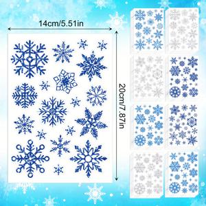 TEMU 9장 겨울 글리터 스티커 실버 블루 눈꽃, 크리스마스 홈 파티 DIY 공예용 접착식 데칼, 축제 휴일 장식품, 최고의 크리스마스 소품