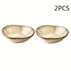 TEMU 빈티지 스타일 핸드메이드 세라믹 소스 디쉬 2개 세트, BBQ 및 훠궈용, 75ml (3.8인치 x 1.88인치 x 1.1인치), 가정용