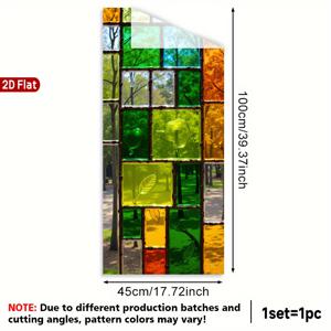 TEMU 1롤 초대형 창문 필름 - 녹색, 노란색, 빨간색, 파란색, 금박 무늬 스태틱 클링 스티커, 잔여물 없음, 욕실/주방/거실/사무실용 - 모던 홈 데코 (17.72x39.37인치 / 45x100cm) - PVC 정전기 흡착 장식, 스테인드글라스 효과, PVC 필름