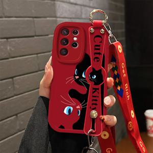 TEMU 갤럭시 S25, S24, S23, S21+, S20 호환 귀여운 고양이 패턴 휴대폰 케이스 - 울트라/플러스/FE용 트렌디한 스탠드 & 로프 브레이슬릿, 크로스바디 풀보디 보호 커버 여성용