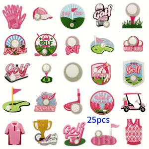 TEMU 25개 신상 창의적인 핑크 그린 골프 클럽 테마 자수 천 스티커 - 골퍼 옷, 신발, 모자, 가방 다림질 또는 재봉 DIY 장식용 천 스티커 세트
