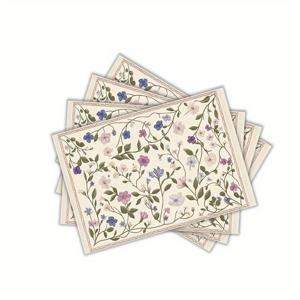 TEMU 4개 세트 플로럴 패턴 12x18인치 단면 인쇄 원단 테이블 매트, 식탁 및 홈 장식용, 파티 장식에 적합