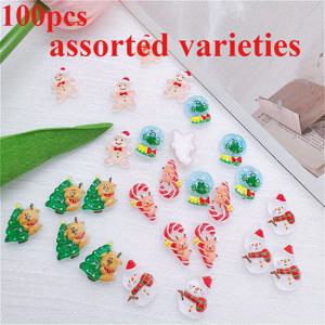 TEMU 100개 레진 크리스마스 장식 세트, 평평한 바닥 펜던트 세트, 코팅 없는 수제 비즈, DIY 공예 및 휴일 장식용