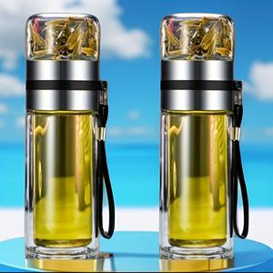 TEMU 2개 보로실리케이트 유리 컵 - 내열성, 누수 방지 이중벽 디자인, 차 분리 칸막이 포함, 사무실/여행/캠핑/가정용 스태커블 텀블러 (조립 불필요), 캠핑 필수품, 고급 음료 용기, 야외 활동 애호가를 위한 스타일리시 드링크웨어