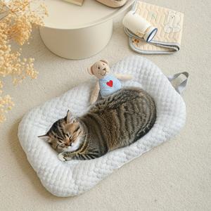 TEMU 1개 냉각 펫 베드 매트 - 가볍고 휴대용, 미끄럼 방지 바닥, 15파운드 이하 소형견용 - 유모차, 캐리어, 집, 여행에 적합 - 쉬운 세척 폴리에스터 표면, 쉽게 청소 가능한 소재, 반려인에게 이상적인 개 침대|강아지유모차|휴대용유모차