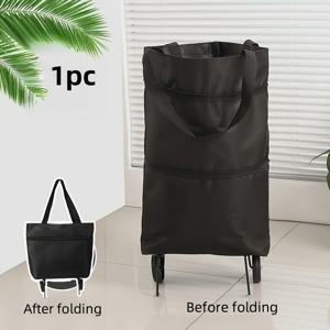 TEMU 폴리 포함 휴대용 접이식 쇼핑 카트 - 가벼운 무게, 내구성 있는 옥스포드 천, 인체공학적 손잡이 & 안전 지퍼, 장보기 및 여행용, 노인 지원 쇼핑 카트, 효율적인 보관 디자인, 튼튼한 프레임 구조