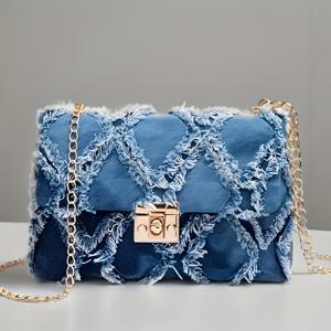 TEMU 2025년 새로운 그리드 크로스바디 가방 - 스타일리시한 화이트 색상과 골든 톤의 하드웨어, 분리 가능한 어깨끈, 여러 가지 백 옵션(싱글/크로스바디), 여성용 캐주얼 시크 디자인, 다용도 패션 액세서리, 현대적인 액세서리, 텍스처된 핏