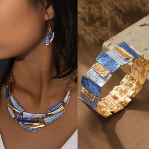 TEMU 아연 합금 에나멜 기하학 3피스 주얼리 세트, 여성용 트렌디한 귀걸이 1쌍 + 목걸이 1개 + 팔찌 1개 패션 네클리스 세트 - 발렌타인데이 선물, 생일 선물, 가족 선물, 크리스마스 및 새해 선물