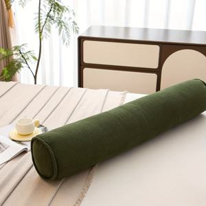 TEMU 1개 모던 화이트 코듀로이 세탁 가능 원형 베개 - 부드럽고 통기성 좋은 라이트 베이지 소재, 100% 폴리에스터, 지퍼 잠금장치, 침대·소파·의자 및 침실 장식용 다목적|목베개|의자|쇼파침대