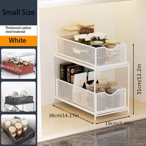 TEMU 1개 FARIDABIO 헤비듀티 금속 서랍 정리대 - 풀아웃 캐비닛 랙, 공간 절약형 싱크대/카운터탑 수납 선반, 조립 불필요, 주방, 식료품 저장실, 사무실, 상업용 - 표준 서랍 호환 가능