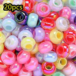 TEMU 20개 GERMEGLITY 도금 아크릴 비즈 - 파스텔 & 생동감 넘치는 색상 (핑크, 블루, 그린, 옐로우, 레드, 퍼플, 클리어, 블랙) - 대형 구멍 비즈, 주얼리 만들기, 팔찌, 키체인, 귀걸이용 - 내구성 강한 광택 마감 - DIY 공예 및 초보/고급 제작자에게 이상적, 유쾌한 디자인, 매끄러운 질감, 창의적인 크래프트 소품